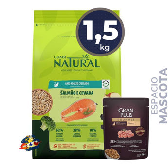 Imagen de Alimento GUABI Gato Castrado Sabor Salmón y Cebada 1,5 kg + Regalo