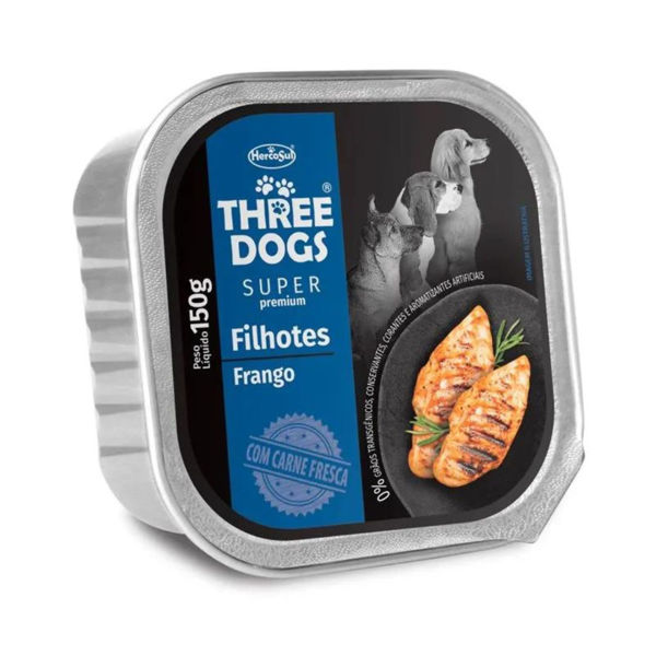 Imagen de Snack Lata Paté THREE DOGS Super Premium Perro Cachorro Sabor Pollo 150 grs