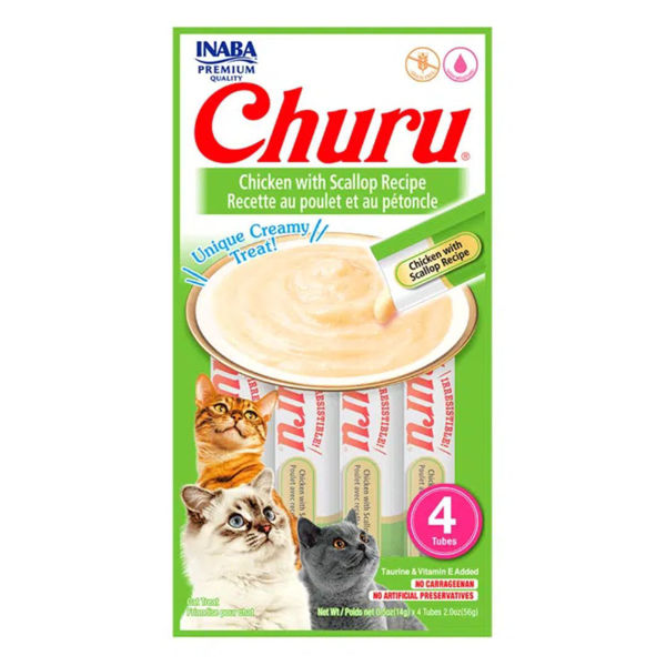 Imagen de Snack Puré CHURU Para Gato Sabor Pollo Con Vieira 14 grs - 4 Unidades