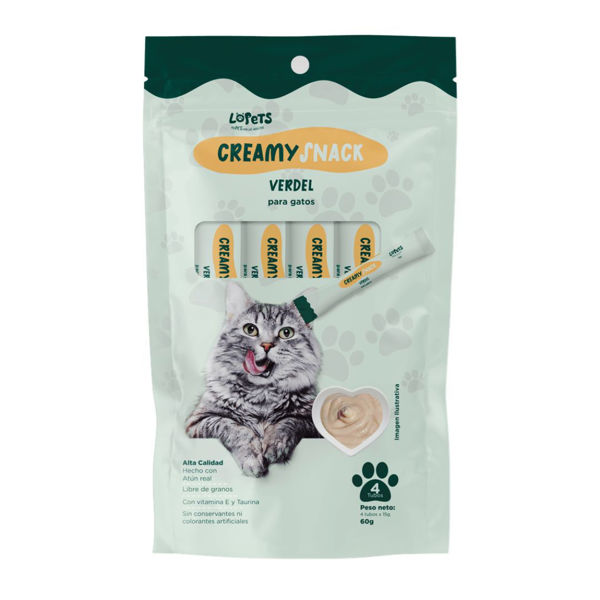 Imagen de Snack Paté LOPETS CREAMY SNACKS Para Gato Sabor Verdel 60 g - 4 Uni
