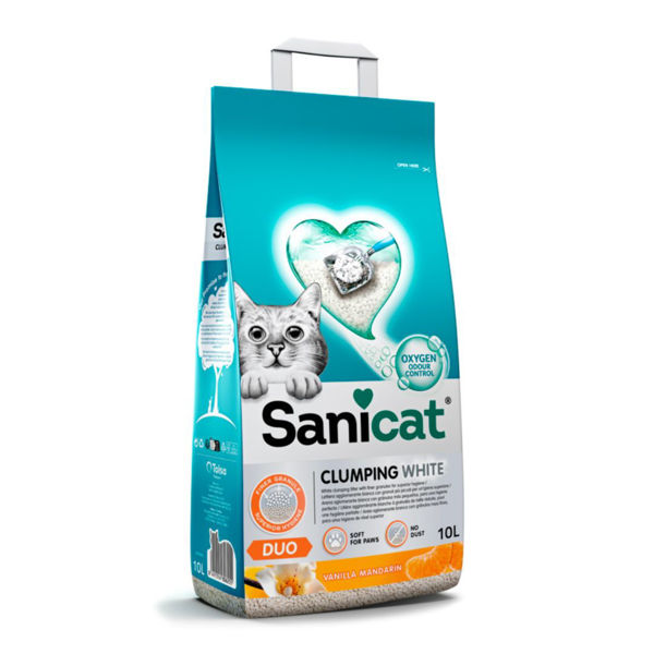 Imagen de Arena Sanitaria SANICAT Aglomerante Clumping White Duo 10 L - Vainilla y Mandarina / con avería