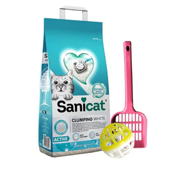Imagen de Arena Sanitaria SANICAT Aglomerante Clumping White Active 10 L - Jabón De Marsella + Regalo