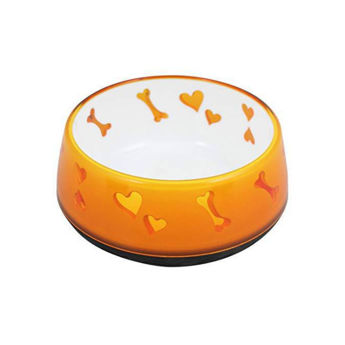 Imagen de Plato Para Perro AFP Hueso y Corazones Chico Naranja