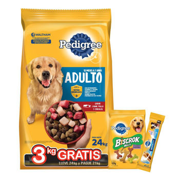 Imagen de Alimento PEDIGREE Perro Adulto Carne, Pollo y Cereales 21 kg + 3 kg