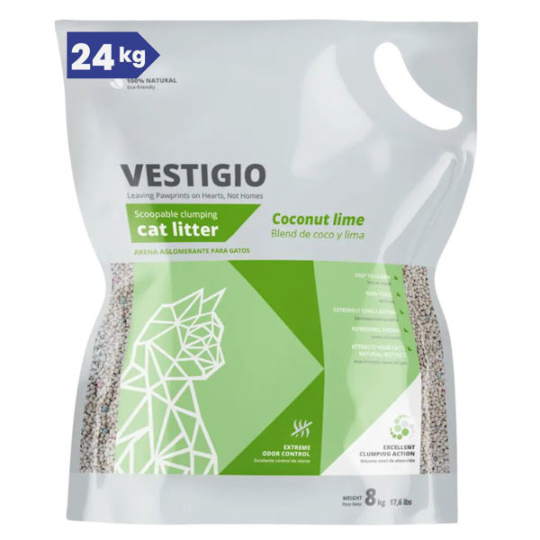 Imagen de Arena Sanitaria Aglomerante VESTIGIO Gato Aroma Lima y Coco 24 kg