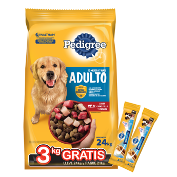 Imagen de Alimento PEDIGREE Perro Adulto Carne, Pollo y Cereales 21 kg + 3 kg