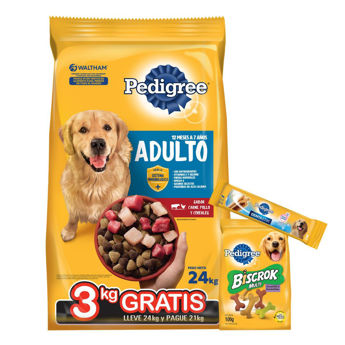 Imagen de Alimento PEDIGREE Perro Adulto Carne, Pollo y Cereales 21 kg + 3 kg