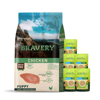 Imagen de Alimento BRAVERY Perro Cachorro Raza Mediana y Grande Sabor Pollo 12 kg + Regalo