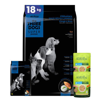 Imagen de Alimento THREE DOGS Perro Super Premium Cachorros Razas Medianas y Grandes 15 + 2 kg + Regalo