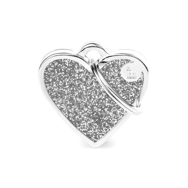 Imagen de Chapita Identificatoria MY FAMILY Shine Corazón Glitter Gris Small