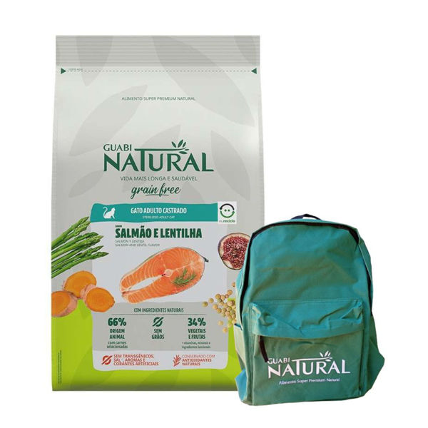 Imagen de Alimento GUABI Grain Free Gato Castrado Sabor Salmon y Lenteja 7,5 kg + Regalo