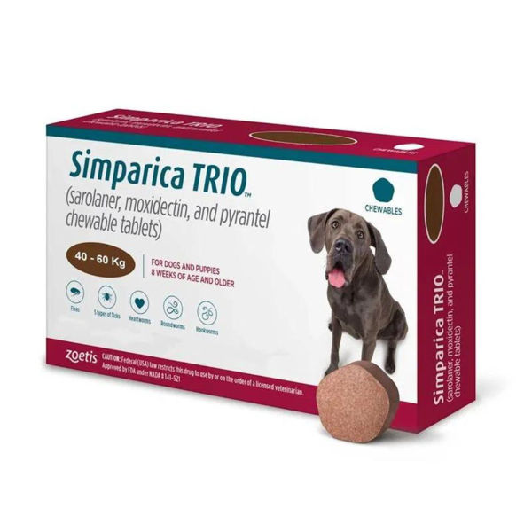 Imagen de Antiparasitario Interno y Externo SIMPARICA TRIO 40 a 60 kg - 1 Comprimido