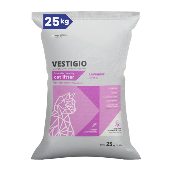 Imagen de Arena Sanitaria Aglomerante VESTIGIO Gato Aroma Lavanda 25 kg