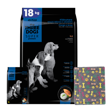 Imagen de Alimento THREE DOGS Perro Super Premium Cachorros Razas Medianas y Grandes 15 + 2 kg + Regalo