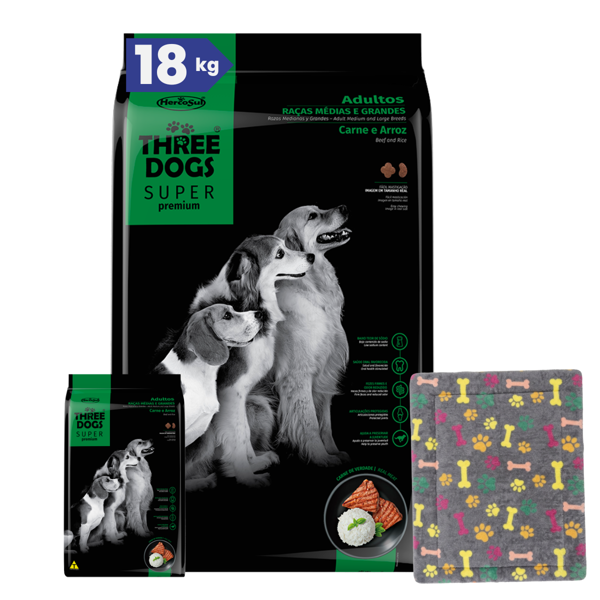 Imagen de Alimento THREE DOGS Perro Super Premium Adulto Raza Mediana y Grande 15 + 2 kg + Regalo
