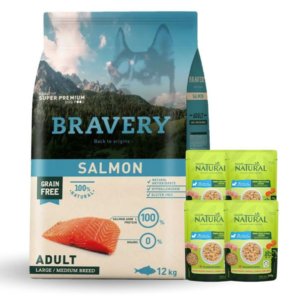 Imagen de Alimento BRAVERY Perro Adulto Raza Mediana y Grande Sabor Salmon 12 kg + Regalo