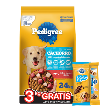 Imagen de Alimento PEDIGREE Perro Cachorro Carne, Pollo y Cereales 21 + 3 kg + Regalo