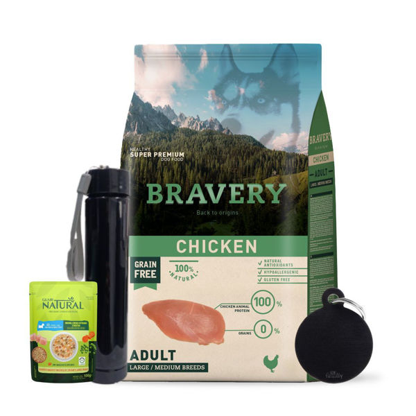 Imagen de Alimento BRAVERY Perro Adulto Raza Mediana y Grande Sabor Pollo 12 kg + Regalo