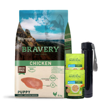 Imagen de Alimento BRAVERY Perro Cachorro Raza Mediana y Grande Sabor Pollo 4 kg + Regalo