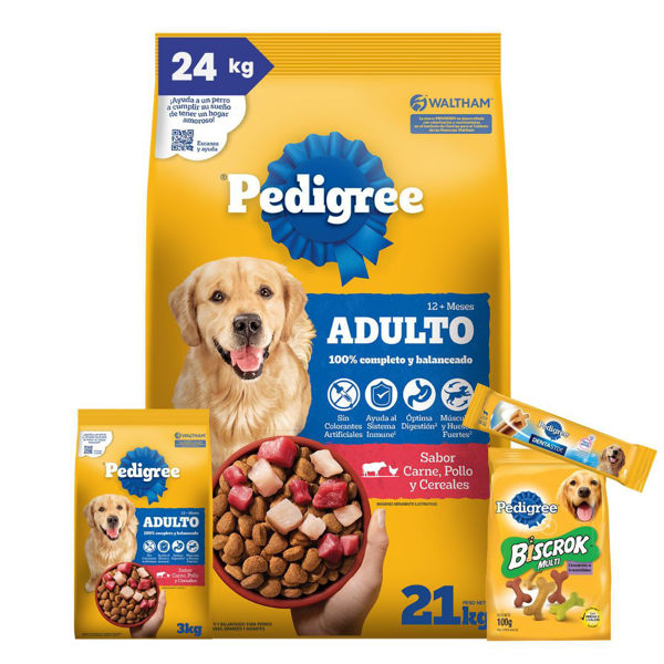 Imagen de Alimento PEDIGREE Perro Adulto Carne, Pollo y Cereales 21 kg + 3 kg + Regalo