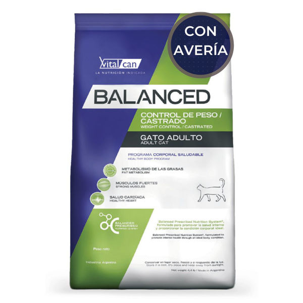 Imagen de Alimento BALANCED Gato Adulto Control De Peso y Castrado 7.5 Kg / Con Avería