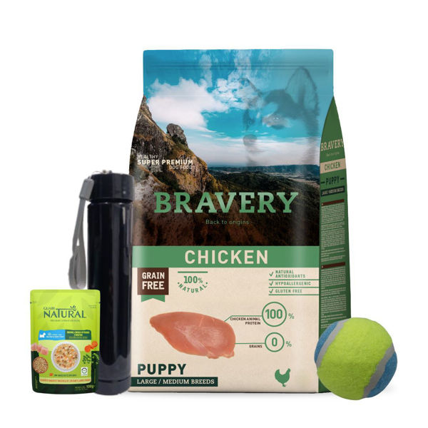 Imagen de Alimento BRAVERY Perro Cachorro Raza Mediana y Grande Sabor Pollo 12 kg + Regalo