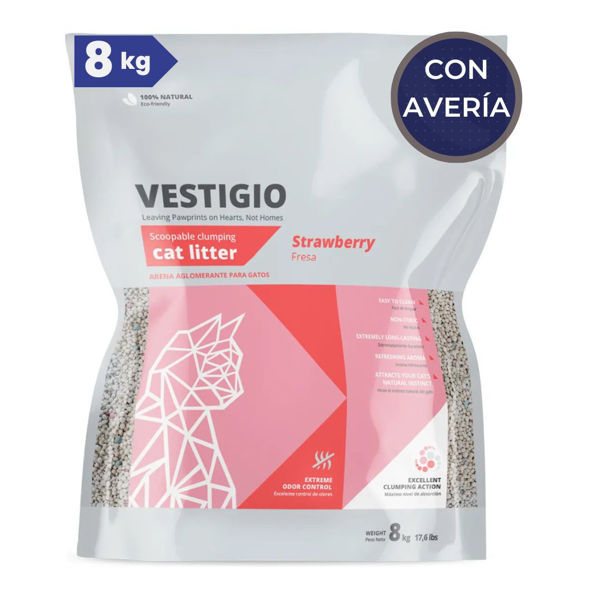 Imagen de Arena Sanitaria Aglomerante VESTIGIO Gato Aroma Frutilla 8 kg / Con Avería