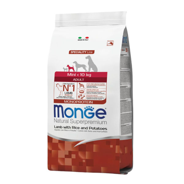 Imagen de Alimento MONGE Monoproteico Perro Adulto Mini Raza Pequeña Cordero, Arroz y Papa 7.5 Kg