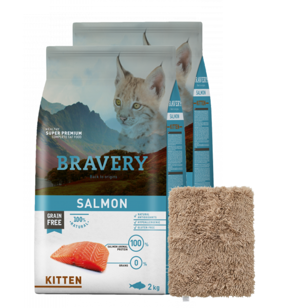 Imagen de Alimento BRAVERY Gato Cachorro Kitten Sabor Salmón 4 kg + Regalo