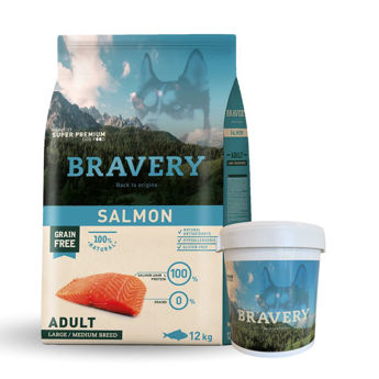 Imagen de Alimento BRAVERY Perro Adulto Raza Mediana y Grande Sabor Salmon 12 kg + Regalo