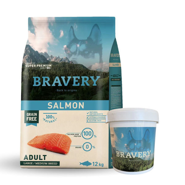 Imagen de Alimento BRAVERY Perro Adulto Raza Mediana y Grande Sabor Salmon 12 kg + Regalo