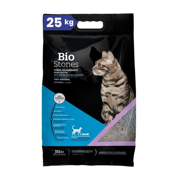Imagen de Arena Sanitaria BIO STONES Aglomerante Esferas Aroma Lavanda 24+1 Kg
