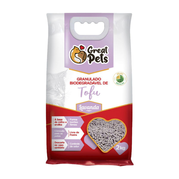 Imagen de Arena Sanitaria GREAT PETS Tofu Biodegradable Lavanda 2 Kg
