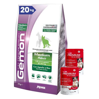 Imagen de Alimento GEMON Perro Adulto Raza Mediana Sabor Cordero 20 kg + Regalo
