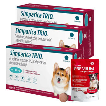 Imagen de Antiparasitario Interno y Externo SIMPARICA TRIO 10 a 20 kg - 3 Comprimidos