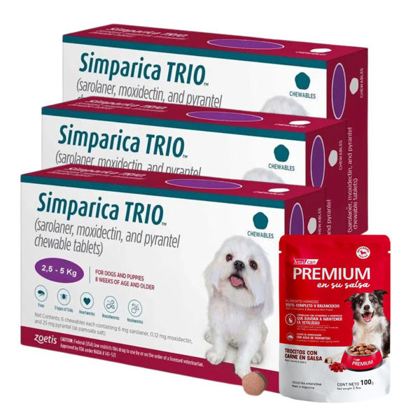 Imagen de Antiparasitario Interno y Externo SIMPARICA TRIO 2.5 a 5 kg - 3 Comprimidos