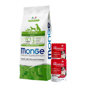 Imagen de Alimento MONGE Monoproteico Perro Adulto Conejo 12 Kg + Regalo