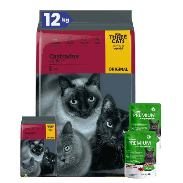 Imagen de Alimento THREE CATS Original Gato Castrado 10,1 kg + Regalo