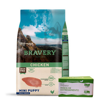 Imagen de Alimento BRAVERY Perro Cachorro Raza Pequeña y Mini Sabor Pollo 7 kg + Regalo