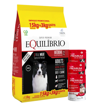 Imagen de Alimento EQUILIBRIO Perro Adulto Sabor Carne Todas las Razas 15 + 3 kg + Regalo