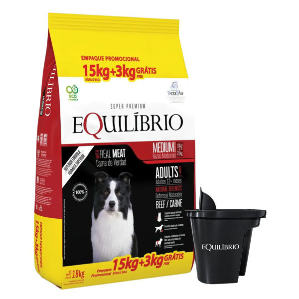 Imagen de Alimento EQUILIBRIO Perro Adulto Sabor Carne Todas las Razas 15 + 3 kg + Regalo - Combo 3